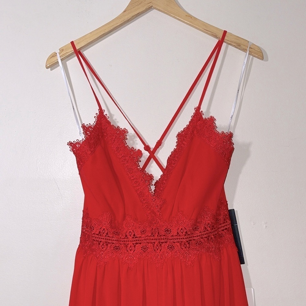 Lulus Sunny Day Dream Red Lace Culotte Jumpsuit Sz. Small - Picture 8 of 12